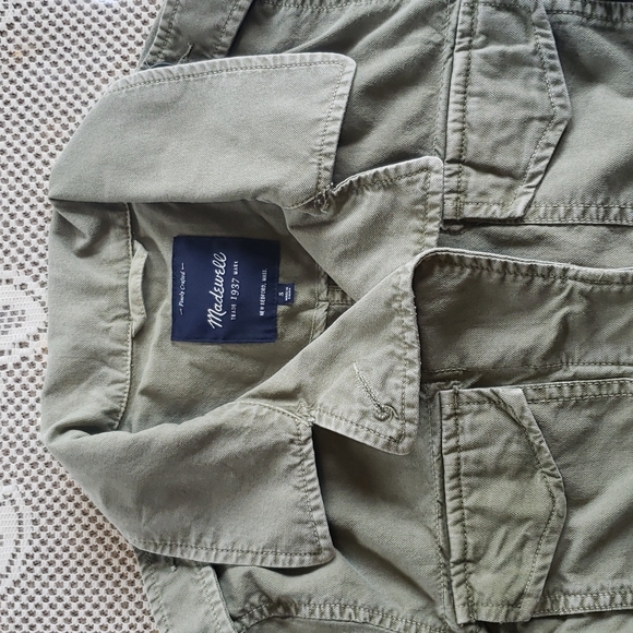 Madewell olive green military button down  distres light jacket S - Picture 2 of 8